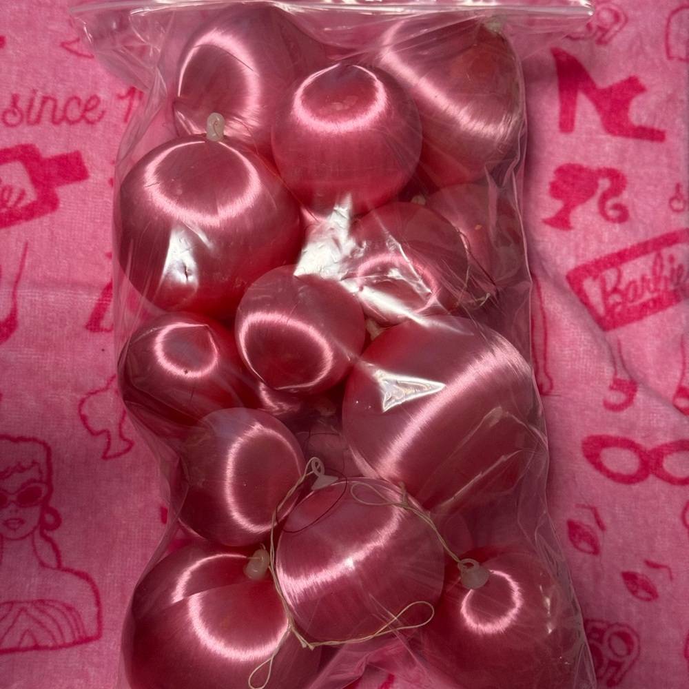 Vintage Barbie Pink Satin Christmas Ornaments